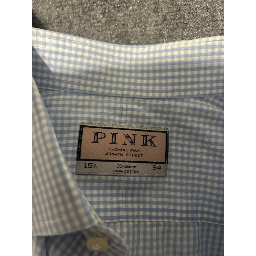 Thomas Blue Dress Shirt Mens 15.5 34 French Cuff Button Up Gingham Check